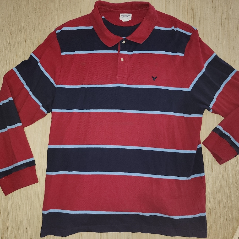 Red and Navy Striped Polo Shirt